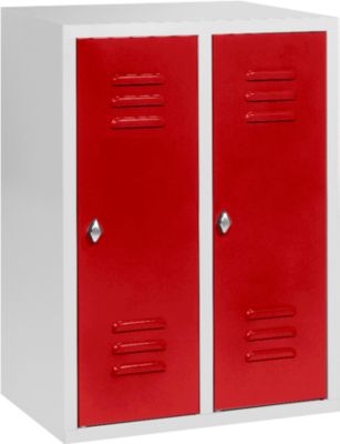 Halfhoge kledinglocker, 2 compartimenten, 300 mm, draaigrendelslot, lichtgrijs/vuurrood