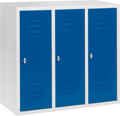 Halfhoge kledinglocker, 3 compartimenten, 300 mm, draaigrendelslot, lichtgrijs/gentiaanblauw