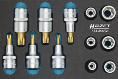 Hazet Werkzeugeinlage 163-245/12, 1/9 Modul, inkl. Werkzeugsortiment, 12-tlg., B 172 x T 114 x H 35 mm, Schaumstoff, schwarz/blau