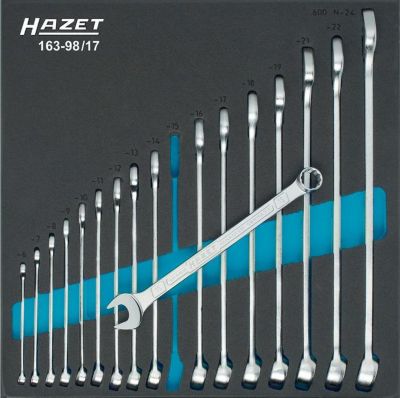 HAZET Werkzeugmodul 163-98/17, 17-teilig, Ringmaulschlüssel-Satz, SW 6-24 mm, Tractionsprofil, Modulgröße 344 x 342 mm