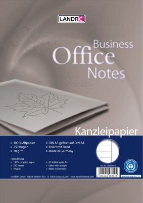 Herlitz Kanzleipapier Recycling, 250 Doppelbögen, DIN A3/A4 gefalzt, 70 g/m², liniert, Rand rechts, blau/grau
