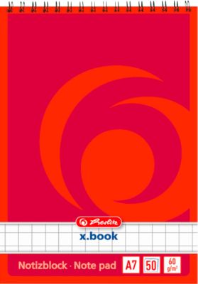 Herlitz Spiralnotizblock x.book, Format A7, 50 Blatt, kariert, weiß, 10 Stück