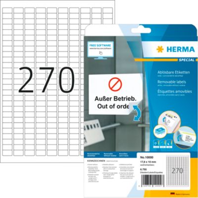 Herma Etiketten Nr. 10000, 17,8 x 10 mm, ablösbar, selbstklebend, Papier, weiß, 6750 Stück