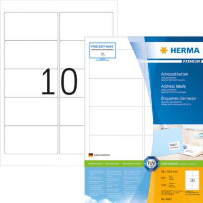 Herma Premium-Adressetiketten Nr. 4667 auf DIN A4-Blättern, 1000 Etiketten, 100 Bogen