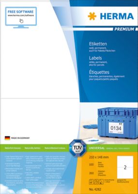 Herma Premium-Etiketten auf A4-Blättern, permanent haftend, 200 Etiketten, 100 Bogen