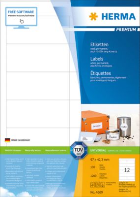 Herma Premium-Etiketten auf DIN A4-Blättern, 1200 Etiketten, 100 Bogen