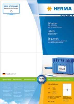 Herma Premium-Etiketten auf DIN A4-Blättern, 400 Etiketten, 100 Bogen