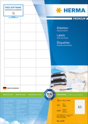 Herma Premium-Etiketten auf DIN A4-Blättern, 6500 Etiketten, 100 Bogen