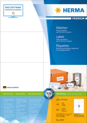 Herma Premium-Etiketten auf DIN A4-Blättern, 800 Etiketten, 100 Bogen