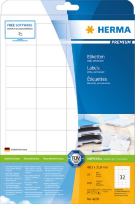 Herma Premium-Etiketten Nr. 4200 auf A4-Blättern, 800 Etiketten, 25 Bogen
