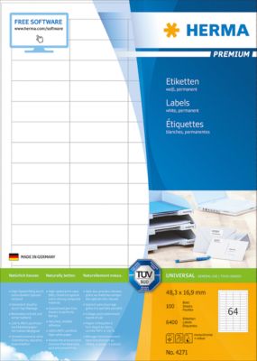 Herma Premium-Etiketten Nr. 4271 auf DIN A4-Blättern, 6400 Etiketten, 100 Bogen