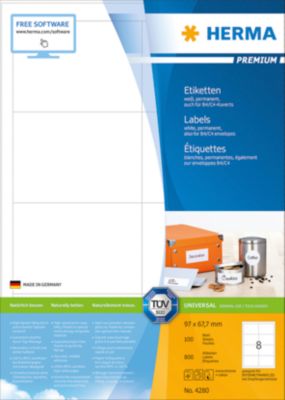 Herma Premium-Etiketten Nr. 4280 auf DIN A4-Blättern, 800 Etiketten, 100 Bogen