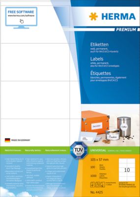 Herma Premium-Etiketten Nr. 4425 auf DIN A4-Blättern, 1000 Etiketten, 100 Bogen