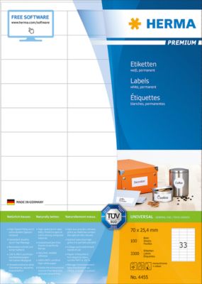 Herma Premium-Etiketten Nr. 4455 auf DIN A4-Blättern, 3300 Etiketten, 100 Bogen