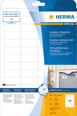 Herma wetterfeste Etiketten Nr. 9531 aus Polyesterfolie, 480 Etiketten, 10 Bogen