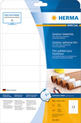 Herma wetterfeste Etiketten Nr. 9533 aus Polyesterfolie, 120 Etiketten, 10 Bogen
