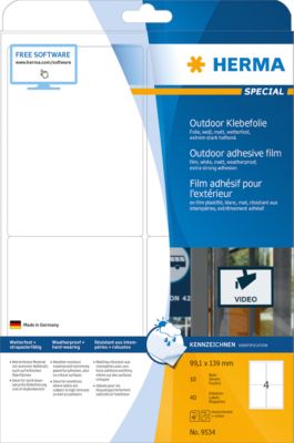 Herma wetterfeste Etiketten Nr. 9534 aus Polyesterfolie, 40 Etiketten, 10 Bogen