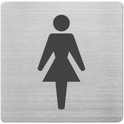 Hinweisschild „WC Damen“, quadratisch, inkl. Selbstklebepad, L 90 x B 90 mm, Edelstahl gebürstet, silber-schwarz