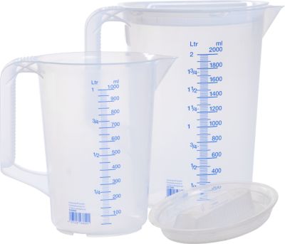 Huenersdorff Messkannen-Set, 2-tlg., Polypropylen transparent, geschlossener Griff, mit Deckel