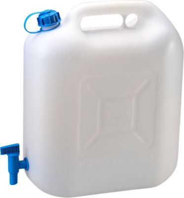 Hünersdorff Wasserkanister Eco, Polyethylen (HD-PE) natur, fest montierter Ablasshahn, 22 Liter
