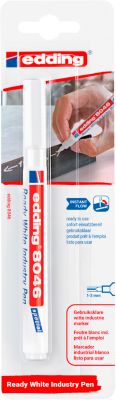 Industriemarker Edding 8046 Ready white, Schreibfarbe Weiß, Rundspitze, Strichstärke 1-3 mm, sofort einsatzbereit, hohe Deckkraft, wasserfest, 1 Stück