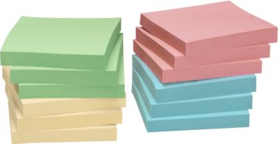 INFO Haftnotizen, Recyclingpapier, 75 x 75 mm, 12 x 100 Blatt, blanko, bunt