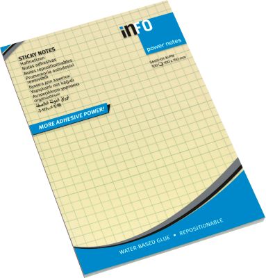 inFO Power Notes Haftnotizen, 100 x 150 mm, 100 Blatt pro Block, 12 Blöcke, kariert, gelb