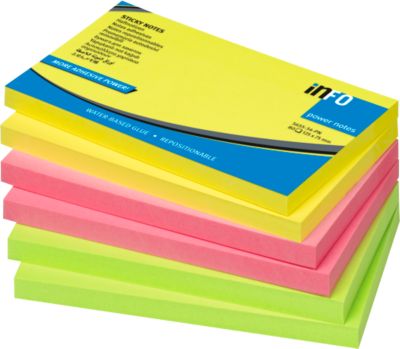 inFO Power Notes Haftnotizen, 125 x 75 mm, 80 Blatt pro Block, 6 Blöcke, 3 Farben