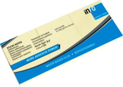 inFO Power Notes Haftnotizen, 50 x 40 mm, 100 Blatt pro Block, 4x 3 Blöcke, blanko, gelb