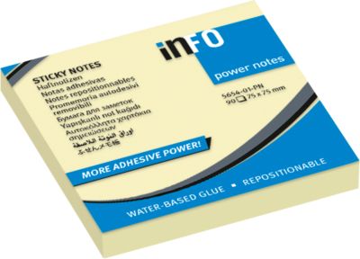 inFO Power Notes Haftnotizen, 75 x 75 mm, 100 Blatt pro Block, 12 Blöcke, blanko, gelb