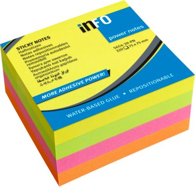 inFO Power Notes Haftnotizwürfel, 75 x 75 mm, 320 Blatt, blanko, 3 Farben