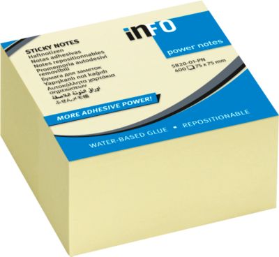 inFO Power Notes Haftnotizwürfel, 75 x 75 mm, 400 Blatt, blanko, gelb