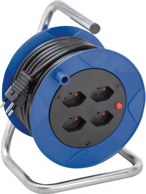 Kabeltrommel brennenstuhl® Kompakt ST 180, 4-fach, mit Überhitzungsschutz, Tragegriff, IP20, Kabellänge 15 m, Stahl und Kunststoff, blau-schwarz