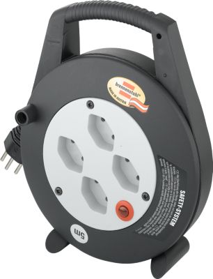 Kabeltrommel brennenstuhl® Vario Line, 4-fach, 5 m langes Kabel, Überhitzungsschutz, IP20, Tragegriff, L 70 x B 230 x H 240 mm, Spezialkunststoff, schwarz