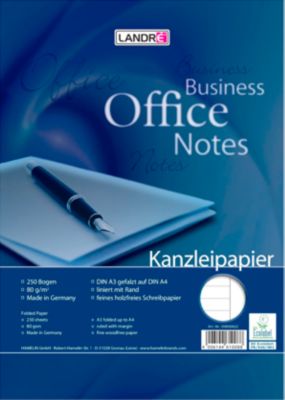 Kanzleipapier LANDRÉ "Office", A3/A4 gefalzt, 80 g/m², 250 Bögen pro Packung, liniert mit Rand rechts