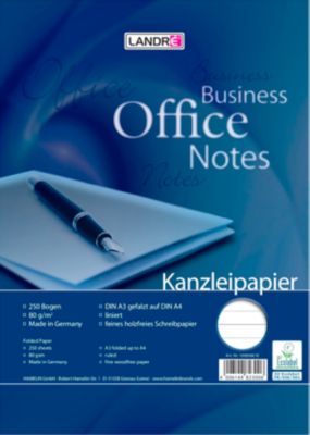 Kanzleipapier LANDRÉ Office, DIN A3 auf DIN A4 gefalzt, 80 g/m², 250 Bögen pro Packung, liniert