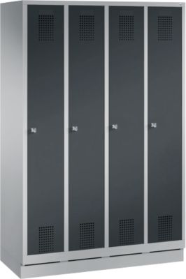 Kapstok Evolo S 3000, staal, met fitting, 4 compartimenten met allebei B 300 mm, cilinderslot, blank aluminium RAL 9006/antraciet RAL 7016