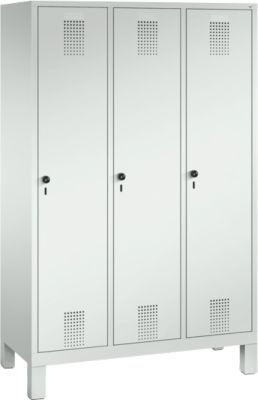 Kapstok Evolo S 3000, staal, met poten, 3 compartimenten, veiligheidsdraaigrendelslot, lichtgrijs RAL 7035/lichtgrijs RAL 7035