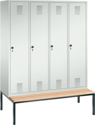 Kapstok Evolo S 3000, staal, Zitbank 4 compartimenten met telkens b 400 mm, Draaigrendel, lichtgrijs RAL 7035/lichtgrijs RAL 7035