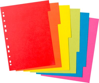 Kartonregister Herlitz, A4, blanko Taben, Euro-Lochung, Recycling-Karton, 1 Satz 6-teilig mit 6 Farben