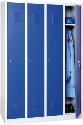 Kast, 4 deuren, B 1170 x H 1800 mm, cilinderslot, lichtgrijs/gentiaanblauw