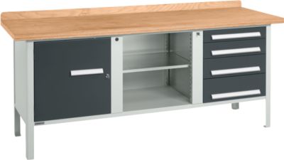 Kastenwerkbank Schäfer Shop Select PW 200-1, Buche Multiplexplatte, bis 750 kg, B 2000 x T 700 x H 840 mm, Anthrazit