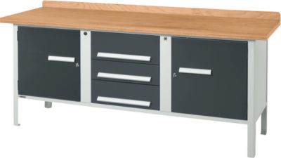 Kastenwerkbank Schäfer Shop Select PW 200-4, Buche Multiplexplatte, bis 750 kg, B 2000 x T 700 x H 840 mm, Anthrazit