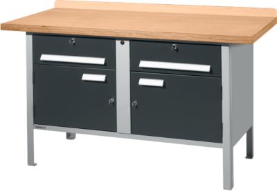 Kastenwerkbank Schäfer Shop Select PWi 150-0, Buche Multiplexplatte, bis 750 kg, B 1500 x T 700 x H 840 mm, Anthrazit