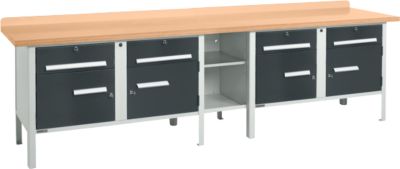 Kastenwerkbank Schäfer Shop Select PWi 300-0, Buche Multiplexplatte, bis 750 kg, B 3000 x T 700 x H 840 mm, Anthrazit