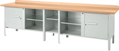 Kastenwerkbank Schäfer Shop Select PWi 300-1, Buche Multiplexplatte, bis 750 kg, B 3000 x T 700 x H 840 mm, Lichtgrau