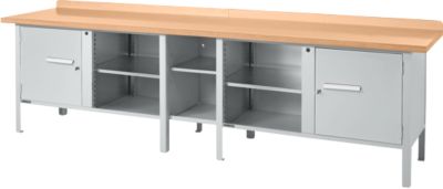 Kastenwerkbank Schäfer Shop Select PWi 300-1, Buche Multiplexplatte, bis 750 kg, B 3000 x T 700 x H 840 mm, Weissaluminium