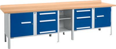 Kastenwerkbank Schäfer Shop Select PWi 300-2, Buche Multiplexplatte, bis 750 kg, B 3000 x T 700 x H 840 mm, Enzianblau