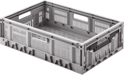 Klappbox, recycelbar & stapelbar, Traglast 20 kg, 600 x 400 x 170 mm, grau