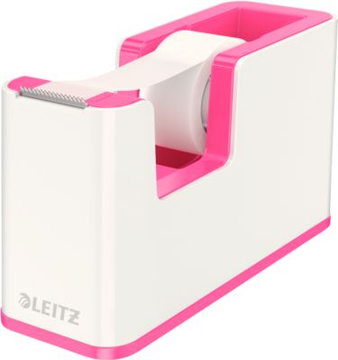 Klebefilmabroller Leitz WOW, ergonomisch, für Klebebandrollen mit B 19 mm x L 33 m, inkl. Klebeband, recycelbarer ABS-Kunststoff, weiß/pink